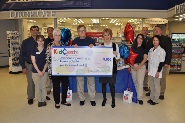Local Rite Aid representatives presented the award and check donation to Beth McIntosh, Savannah Speech and Hearing Center executive director, and Sharon Brookshire, president of Savannah Speech and Hearing Center board of directors, at the Rite Aid store located at 10402 Abercorn St.