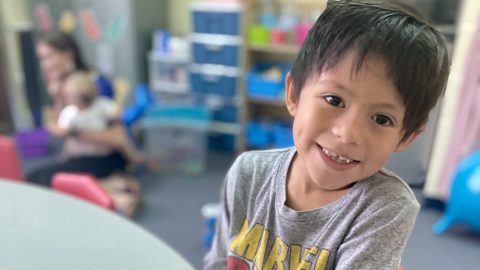 Little boy with a sweet smile at our early intervention auditory/verbal program for the deaf and hard of hearing. Nothing says thank you like a sincere smile!