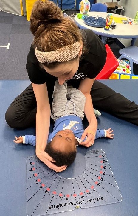 Arthrodial protractor for PT torticollis evaluation at Savannah Speech Hearing Center