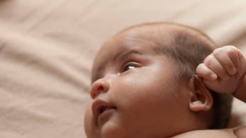 infant with head tilt - a possible sign of torticollis and need for physical therapy as offered at Savannah Speech & Hearing Center by Dr. Jenn Jones