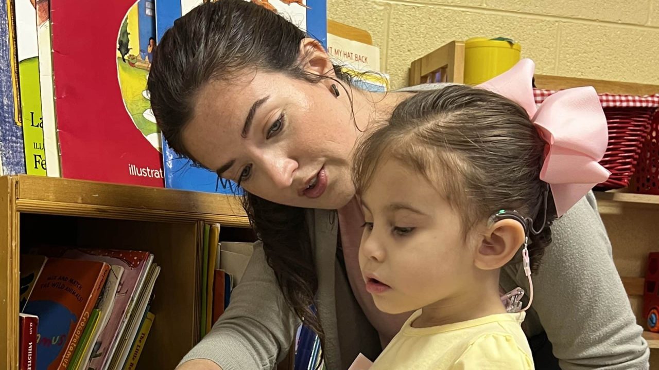 Mallory King Teacher of the Deaf with Sound Start student